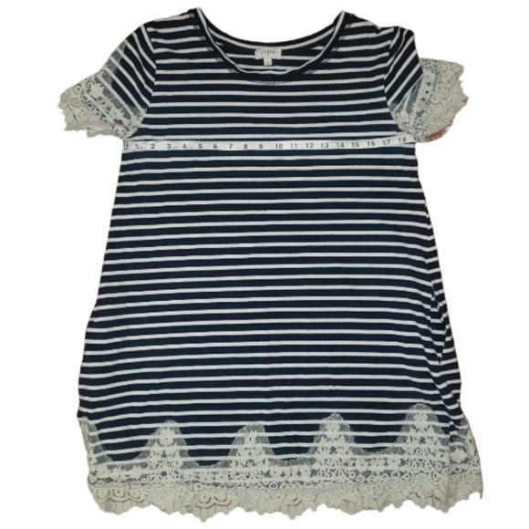 Umgee Black White Stripes Floral Lace Trim Scoopneck Pockets Mini Shift Dress M - Picture 13 of 16